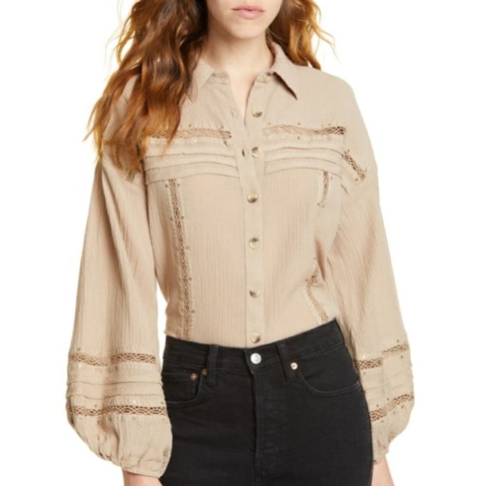 Free People Summer Stars Button Front Gauzey Top